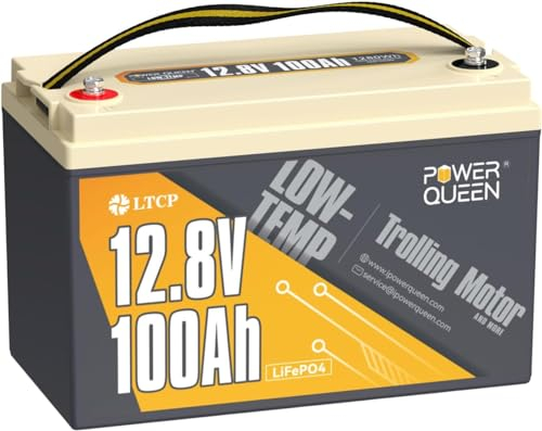 Power Queen 12.8V 100Ah LiFePO4 Batterie, Low-Temp Schutz Lithiumbatterie, 100A BMS, 1280Wh Energie, 4000+ Tiefe Zyklusbatterie für Kabine, Marine, RV Solar Power System