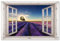MuchoWow© Gartenposter 60x40 cm Outdoor Bilder Gartendeko für draußen Wetterfest Garten Deko Banner Sichtschutzmatte Draußen Bild Fensterblick - Lavendel - Baum - Fenster - Sonnenuntergang