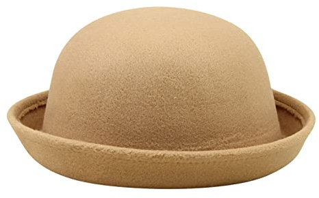 2024 Eleganter Hut für Erwachsene, solider Hut mit aufrollbarer Krempe, Panama-Hut für Herren und Damen, klassische Wolle, runde Bowler-Hüte, Kappe, 90er-Jahre-Hut, khaki, Einheitsgröße