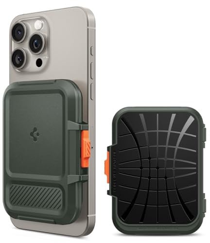 Spigen Lock Fit MagFit Porte Carte magnétique conçu pour MagSafe avec Kickstand Compatible avec Les Modèles iPhone 16/15/14/13/12 Magsafe Wallet - Vert Militaire