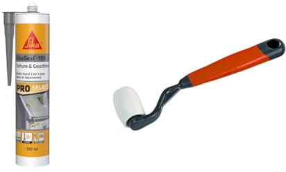 Sika - SikaSeal-189 Toiture & Gouttière, Gris, Mastic Butyle 2en 1 pour joints et réparations & NESPOLI Roulette de colleur polyamide
