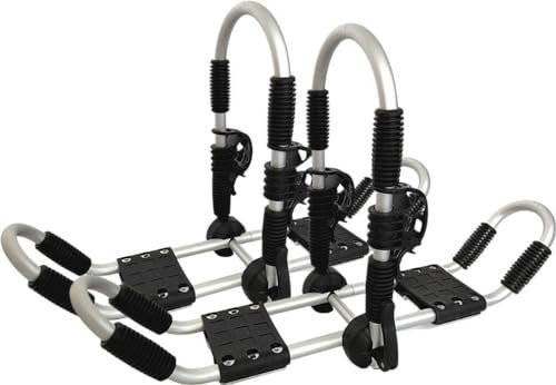 Cambridge Kayaks Double J Bars for Roof Racks, Aluminium, Holds 2 Kayaks, 75kg Capacity, Foldable, Includes Straps and Paddle Holders