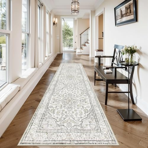 Lahome Orientalischer Läufer für Flur, waschbar, rutschfest, langer Eingangsbereich, 3 m, ultradünn, weich, für den Innenbereich, Boho-Teppich, traditioneller Teppich für Wäsche, Wohnzimmer, Helena
