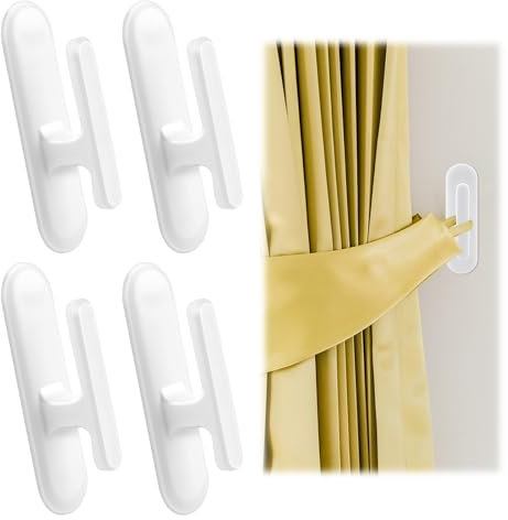 ALLisWE 4 Sets Blind Cord Safety Device Strong Adhesive White Blind Cord Cleats Wall Hook Wrap Cleats Blind Cord Hooks Child Resistant Pull Cord Winders for Home Office Window Blinds Curtains