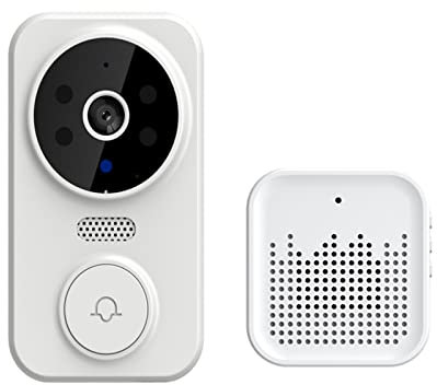 QZCX Wireless Video Doorbell, Tuya Smart Home Door Bell Outdoor Wireless Doorbell Camera Chime Two-way Talk Intercom Night Vision(Bianco)