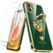 Nonional Compatible for iPhone 12 Case with 2 Pack Screen Protector, 360° Rotatable Ring Holder [Luxury Hearts Pattern] Plating Gold Edge Slim Soft Phone Cover Case for iPhone 12 - Green