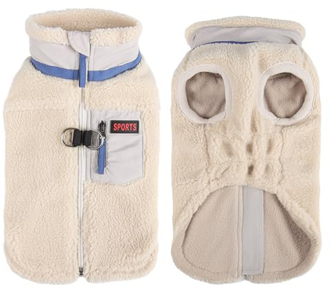 FEimaX Warme Hundemantel Winddichte Haustier Winter Fleece Hundejacke Winterweste mit D-Ring Hundekleidung Welpenjacke für Kleine Mittlere Hunde