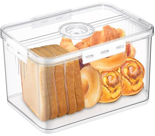 Gifhomfix Bread Bins for Kitchen Counter, Time Recording Air Tight Bread Storage, Bread Storage Containers with Lid, Bread Box Plastic for Homemade Toast, Bagel, Donut and Cookies, LARGE WHITE
