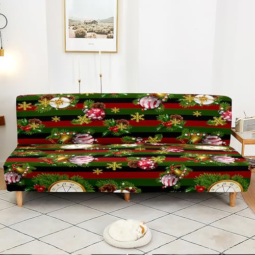 Surwin 3D Weihnachten Sofabezug ohne Armlehnen Stretch Armlose Sofabettüberzug Antirutsch Clic Clac Sofahusse Schonbezug Protector für Klappcouch Schlafsofa (Schwarz Rot,190-230cm)