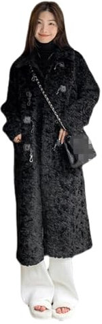 LDXEQIZ Lange Kunstpelz Mantel Für Damen Y2K Langarm Revers Faux Fur Jacke Herbst Winter Warm Teddy Fleece Coat Flauschige Plüsch Outwear Freizeit Faux Pelz Oberbekleidung(M)