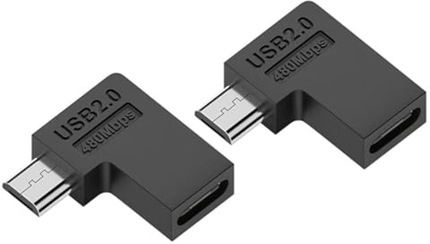 Strhowill Lot de 2 adaptateurs USB C vers micro USB, USB-C USB 2.0 de type C femelle vers micro USB mâle pour le chargement ou le transfert de données, en forme de L coude à gauche (5 V2 A) 10 W 480