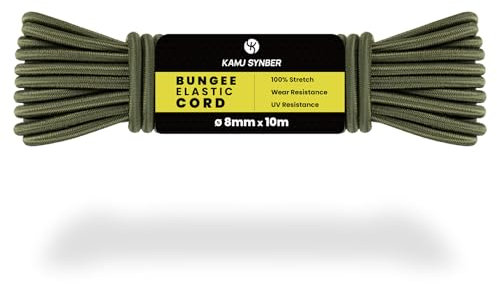Kamu Synber Bungee Cord 8mm x 10m Elastic Shock Cord Bungee Rope for Tarpaulin, Kayak, Tie Down, Camping | Army Green