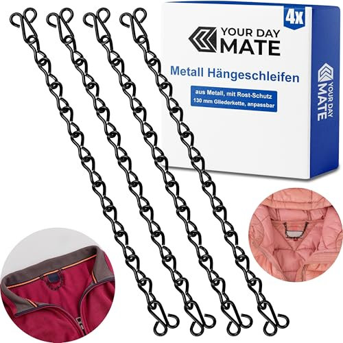 Jacken Aufhänger Schlaufen Set, 4 Stück, in Schwarz, aus Metall, zum Annähen, stabile Metallkette mit Ösen Augen, Reparatur Mantelaufhänger, Mantelketten, Ersatz Mantel Anhänger, Anorak Haken Schleife