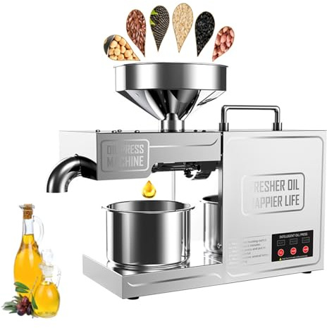 Presse à Huile Automatique Commerciale Acier Inoxydable | Qualité Alimentaire,Extracteur de Graines de Noix Électrique, Chaud/Froid,Fonctionne 24 Heures