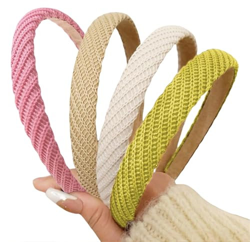 Zernblend 4 Stück Trendige Stirnbänder, Haarreifen Damen, Haarreif, Haarreifen(Khaki/Beige/Gelbgrün/Pink)