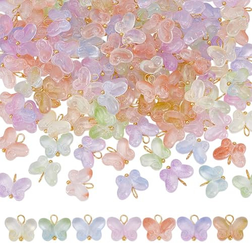 HOBBIESAY 120 colgantes de mariposa de cristal, 11,5 mm, multicolor, cristal transparente, con ojal dorado, para manualidades, pulseras, pendientes, collares, fabricación de joyas, Cristal, cristal