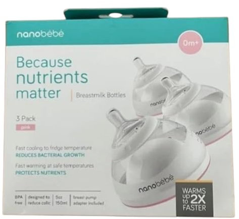 Nanobebe Breastmilk Storage Bottles, 3 Pack, 150ml, BPA-Free, Pink, 0m+