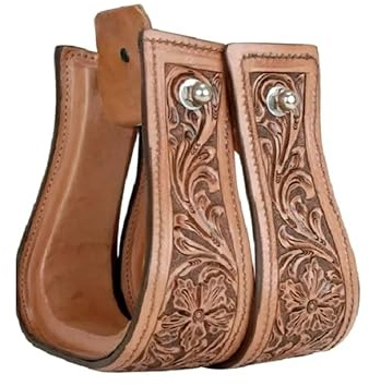 Western Treads with Stirrup Leather Protectors Leather Covered for Equestrian Riders Anti-Slip Foot Rest | Western Stirrup for Saddles/Pair