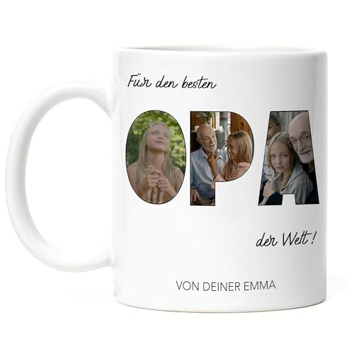 Kiddle-Design Opa Tasse Personalisiert, Fototasse Bester Opa der Welt Geschenk mit eigenem Foto und Text, Geschenkidee Opi Vatertag, Geburtstag Weihnachten, Bonusopa Tasse selbst gestalten