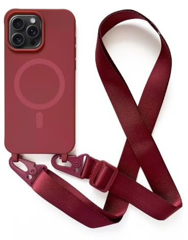 2NSPDRGNI Crossbody Case Compatible with iPhone 15 Pro Max,Wireless Charging Shell with Adjustable Neck Cord Lanyard Strap,Red