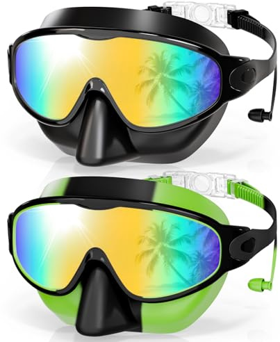 Aegend Swim Goggles with Nose Cover, 2 Pack Wide View Swimming Goggles for Kids 3-14 Anti-Fog/UV No Leak Swim Mask Boys Girls Youth Toddler