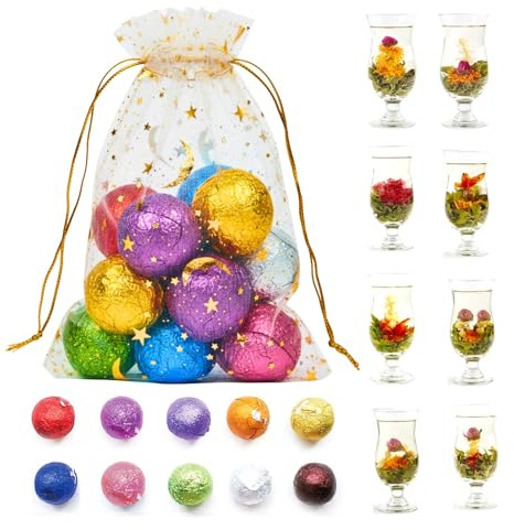 10 Assorted Blooming Flower Tea Balls Gift Set| Handmade Herbal Flowering Tea Balls Variety Individual Packing| Blooming Green Teas with Flowers for Teas Lovers, Anniversary, Valentine, Birthday