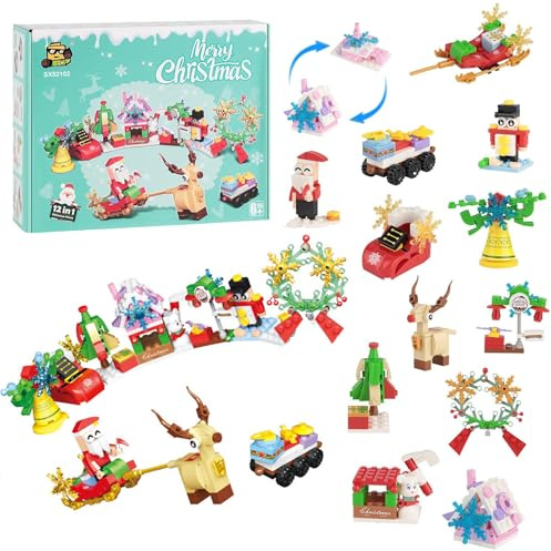 EliphonTowne Ensemble de Mini-Blocs de Construction Père Noël - 12 Mini-Blocs de Construction créatifs, Jouet de Construction pour Assembler des Figurines du Père Noël