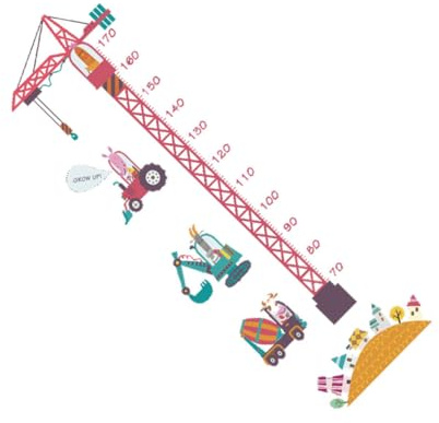 TOGEVAL 2 Kindergröße Wandaufkleber Mit Turmdrehkran Motiv Pvc Kinderzimmer Wanddeko Mit Messskala Abnehmbar Und Langlebig Zimmer Dekoration Für Und Schlafzimmer (30 x 90cm