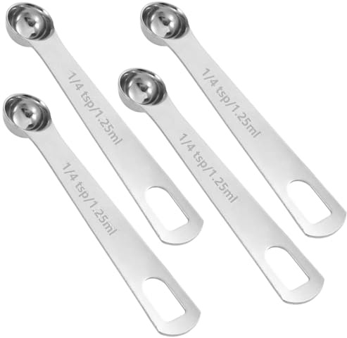 Lnngub 4 Pcs 1/4 Teaspoon Measuring Spoon,1/4 Teaspoon Scoop (1/4 TSP | 1.25 Ml | 1.25 Cc) Mini Measuring Spoons Stainless Steel Single Measureing Spoon for Kitchen Tea Soup Ingredients