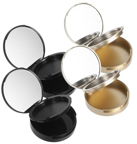 Alipis 4PCS Refillable Travel Makeup Powder Case with Mirror Compact Cosmetic Jars in Matte Black and Gold Portable DIY Loose and Setting Powder Containers Go Touch-ups