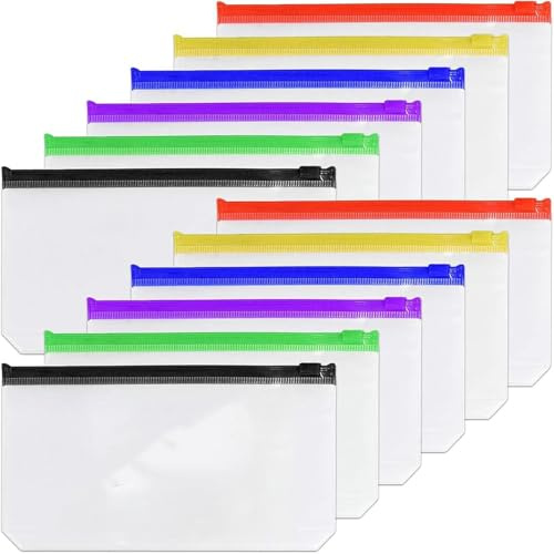 Cash Money Envelopes for Savings Wallet Storage, Multicolor, 12 Pcs | Crystal Clear Plastic, Stores EnveCurrency Budget, Suitable for Budget Planners and Expense Tracking