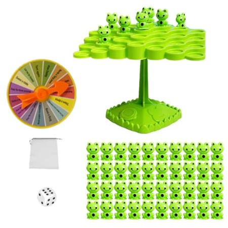 harayaa Balance Tabletop Game Set with Seesaw Board Game Educational Building Blocks Cartoon Animal Puzzle for Kids Suitable for Family Party Parent Child Int, Frog