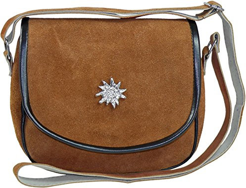 Trachtentasche in mittlerer Größe mit Edelweiß, Farben:Cognac