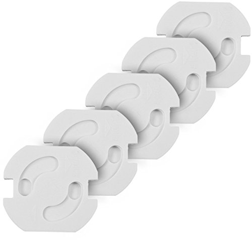 com-four® 5X Kinderschutz für Steckdosen, Steckdosensicherung - Kindersicherung mit Drehmechanik - optimaler Steckdosenschutz für Babys und Kleinkinder in Weiß (05 Stück)
