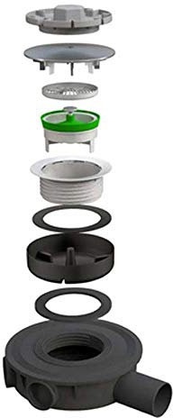 SAVOISIENNE - Drain pour receveurs de douche ultra fins, modèle avec siphon sec. Couvercle en ABS chromé ø120 mm, échappement ø50 mm, hauteur 57 mm