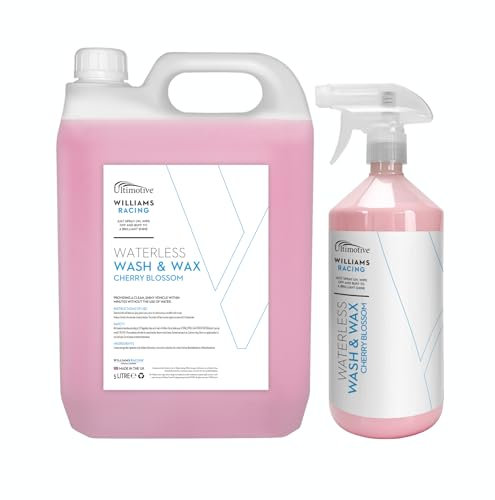 Williams Racing Pink Waterless Wash & Wax 1L + 5L re-fill with Cherry Blossom Fragnance