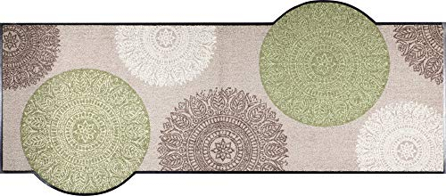 Erwin Müller Fußmatte, Schmutzfangmatte, Sauberlaufmatte Mandala-Motiv beige/grün Größe 80x180 cm - langlebig, pflegeleicht, rutschfest, für Fußbodenheizung geeignet
