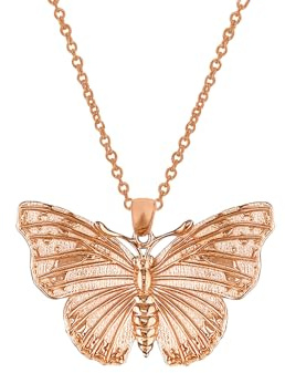 Collier porte-bonheur en argent sterling 925 massif plaqué or rose 24 carats avec pendentif papillon