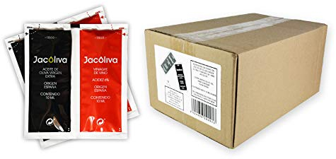 Jacoliva - Monodosis Aceite de Oliva Virgen Extra + Vinagre - 150 Unidades Dobles de 10 ml - Blend de Aceitunas - Predomina Manzanilla Cacereña - Elaborado en Extremadura