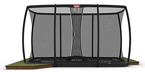 BERG flatground Trampolin rechteckig Champion grau 410 cm mit Sicherheitsnetz Deluxe XL | Qualitätstrampolin, Outdoor-Spielzeug, sicheres Trampolin