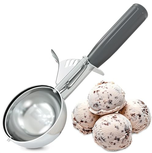 4 oz Large Ice Cream Scoop with Trigger Release #8 - Stainless Steel Cookie Scoop for Baking, Ice Cream & Cookie Dough, Comfort Grip Handle, Easy Release, Dishwasher Safe, Great as Mothers Day Gifts