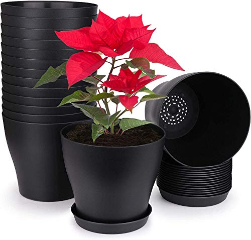 KAHEIGN 10 Pezzi 14cm Vasi Per Piante In Plastica Contenitore Per Piante Vasi Da Fiori Per Interni Con Vassoi Pallet per Office House (14 x 12cm, Nero)