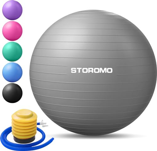 STOROMO Gymnastikball, Yoga-Ball (mit Übungstutorial), extra dick, rutschfest, hält 2500 kg, Trainingsball für Schwangerschaft, Geburt und Gleichgewichtsstabilität