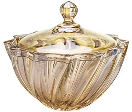 Sizikato Goldenes Glas Süßigkeitenschale mit Deckel, Wohnzimmer Dekor Nussplatte Obstschale