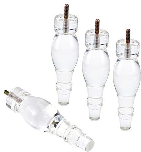 Lot de 4 pieds de meubles en acrylique transparent pour meubles - Hauteur : 18 cm - Pieds de meubles modernes en acrylique transparent - Avec boulon de suspension