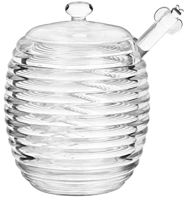 MEETOZ Glass Honey Pot, Equipped with Glass Honey Stick, Holder Dispenser, For Home Kitchens