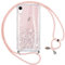 Vauki Coque Paillettes avec Cordon pour iPhone XR, Glitter Case avec Collier Silicone PC Antichoc Cover avec Réglable de Cordon Sparkle Etui pour iPhone XR, Rose