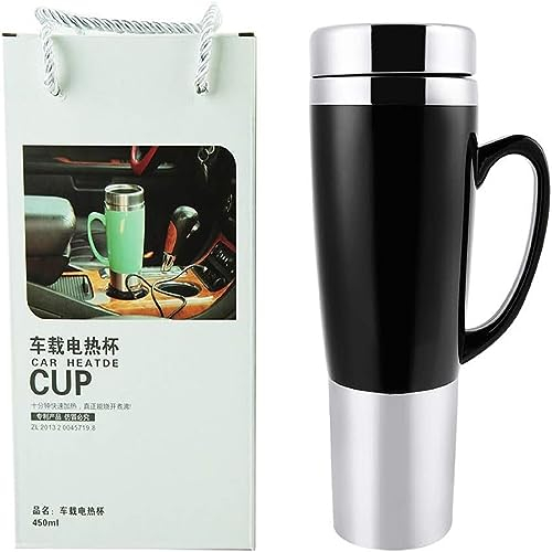 Hervidor eléctrico coche Natudeco 450ML taza para calentar coche calentador leche portátil compacto alta eficiencia larga distancia oficina hogar escuela 12V(negro)