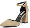 QUEEN HELENA Damen Pumps mit Riemchen Mittelhoher Absatz Geschlossene Spitze Bequem Elegant Leicht Casual ZM7002 Khaki 38