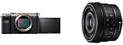 Sony Alpha 7C Spiegellose E-Mount Vollformat-Digitalkamera ILCE-7C (24,2 MP, 7,5cm (3 Zoll) Touch-Display, Echtzeit-AF) Body - Silber/schwarz + Objektiv 24mm f2.8